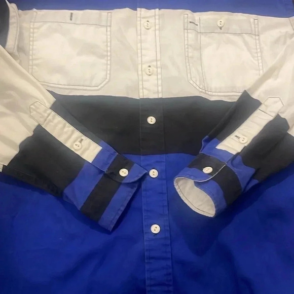 Vintage Polo Ralph Lauren Stripe workshirt long sleeve button up XL blue & black - Picture 3 of 6